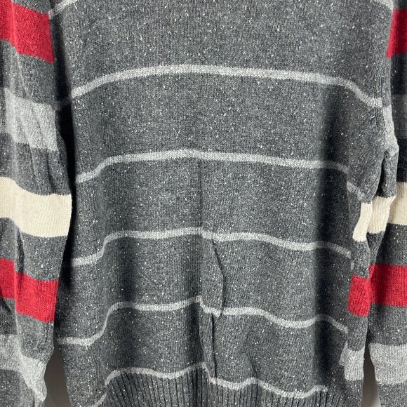 Denver Hayes Sweater Size L Gray Red Long Sleeve 1/4 Collared Acrylic Cotton - Picture 8 of 9